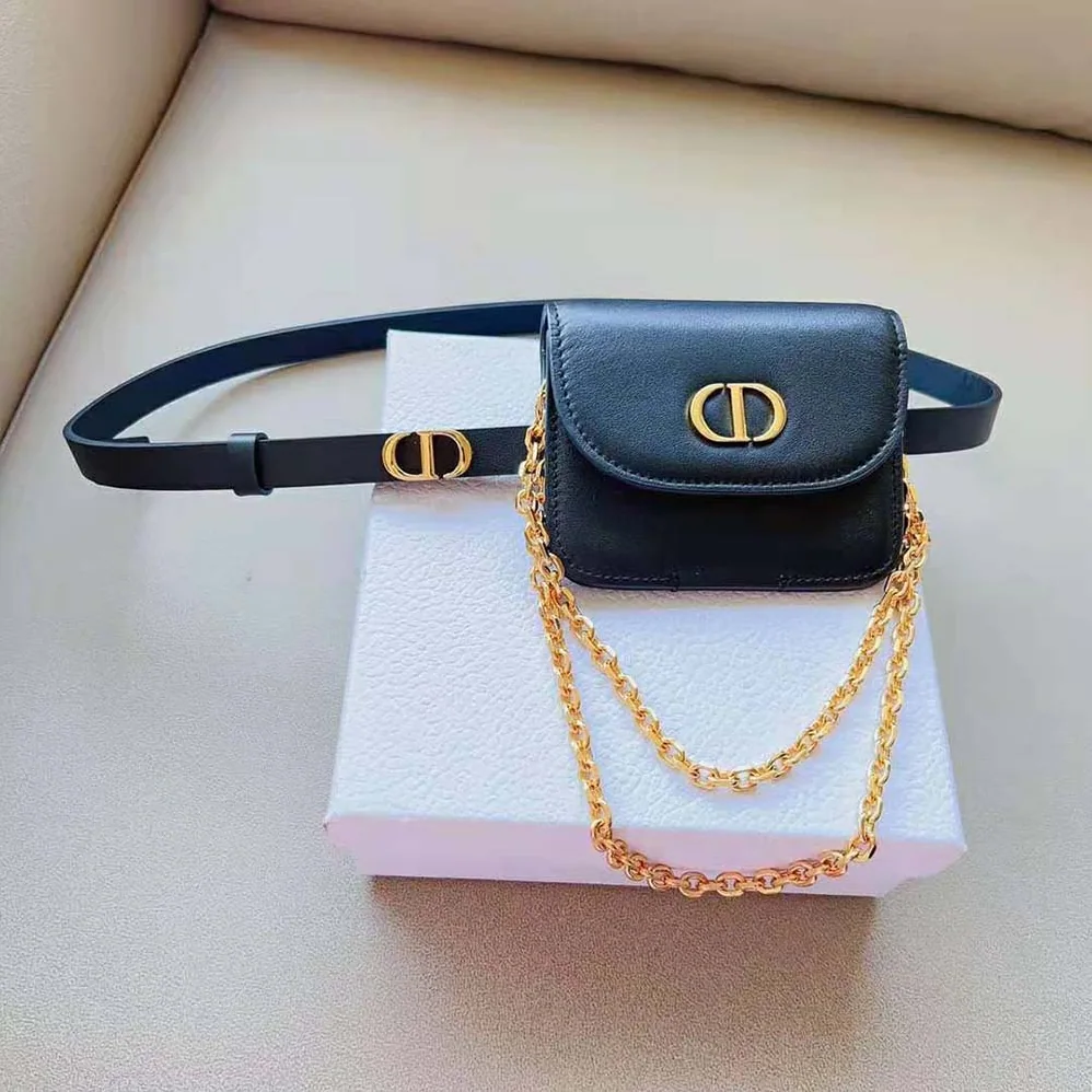 Dior 30 Montaigne Removable Pouch Belt Black Smooth Calfskin 20 MM for Women