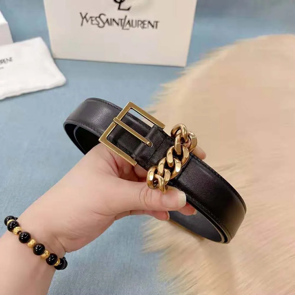 Saint Laurent YSL Chain-loop Narrow Belt with Square Buckle in Suede for Women Saint Laurent YSL Chain-loop Narrow Belt with Square Buckle in Suede for Women