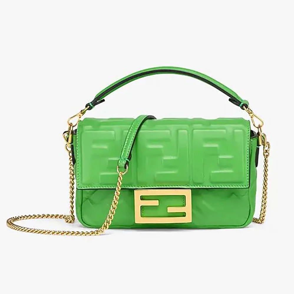 Fendi Baguette Soft Nappa Leather Bag for Women in Green