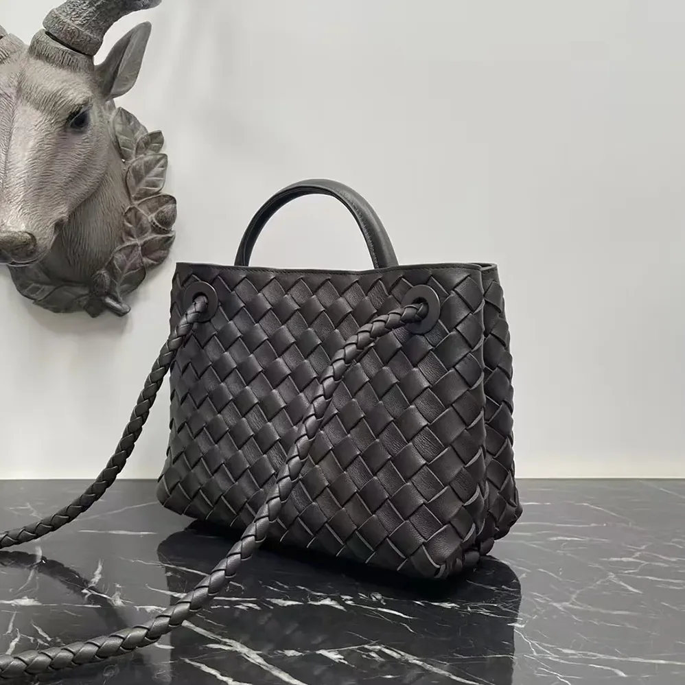Bottega Veneta Small Andiamo Intrecciato Leather Top Handle Bag for Women in Chocolate Brown