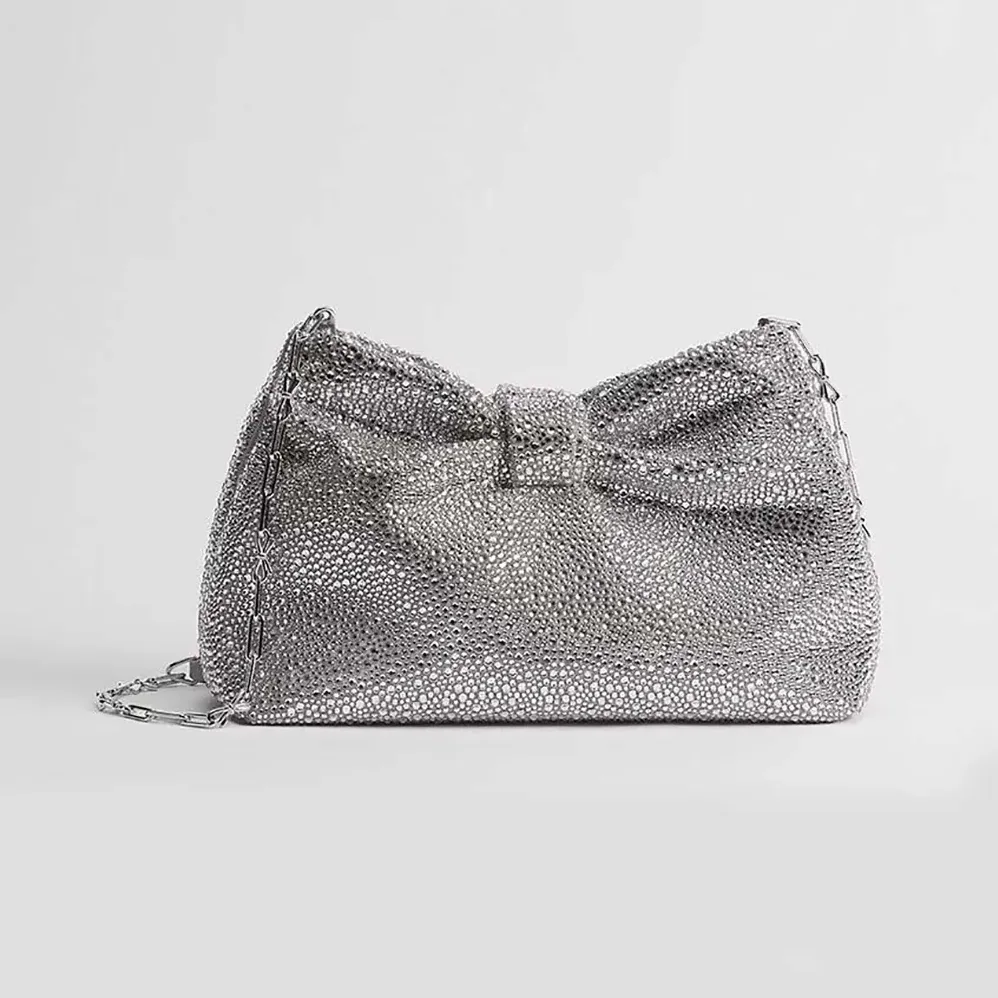 Dior Small Dior Bow Bag Silver for Women in Tone Goatskin and Strass Dior Small Dior Bow Bag Silver for Women in Tone Goatskin and Strass