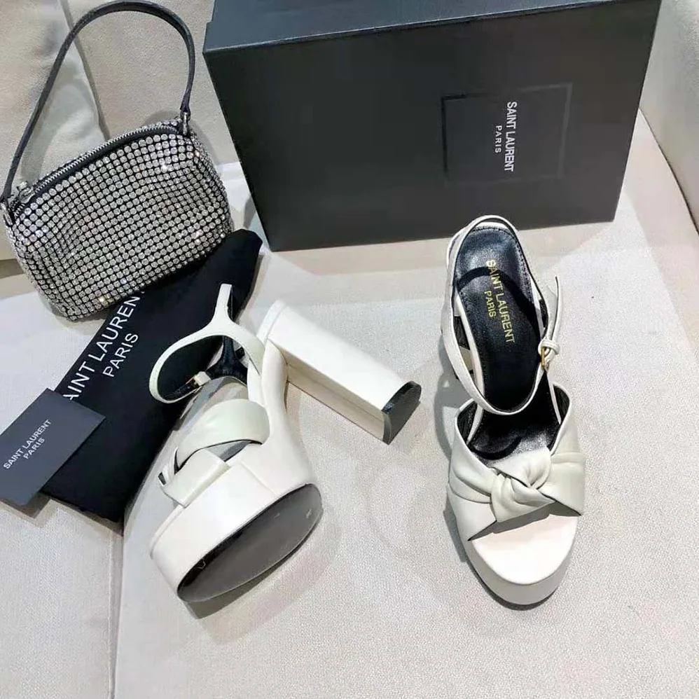 Saint Laurent YSL Bianca Sandals in Smooth Leather for Women in White