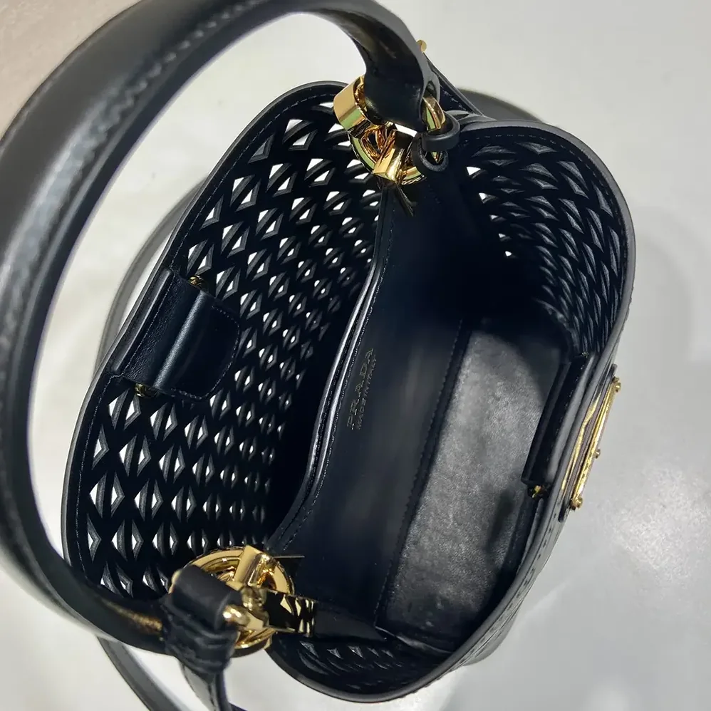 Prada Panier Leather Mini-bag with Cut-out Motif for Women in Black Prada Panier Leather Mini-bag with Cut-out Motif for Women in Black