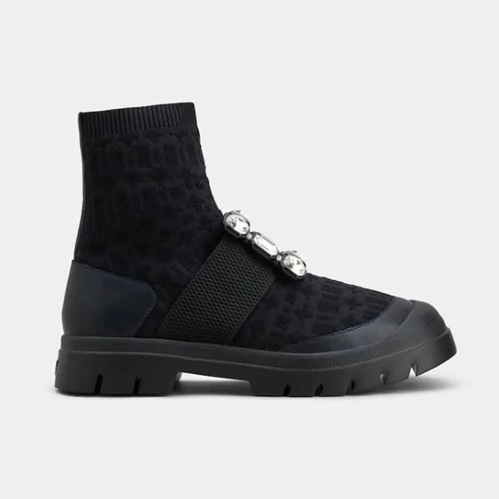 Roger Vivier Walky Viv' Rhinestone Buckle Socks Ankle Boots in Fabric for Women in Black Roger Vivier Walky Viv' Rhinestone Buckle Socks Ankle Boots in Fabric for Women in Black