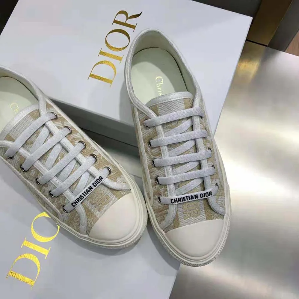 Dior Walk'N'Dior Sneaker Gold-Tone Dior Oblique Cotton with Metallic Thread Embroidery for Women Dior Walk'N'Dior Sneaker Gold-Tone Dior Oblique Cotton with Metallic Thread Embroidery for Women