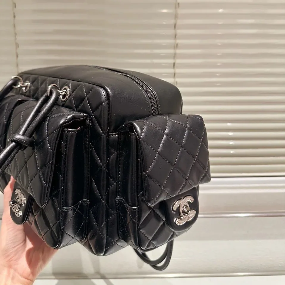 Chanel Cambon Ligne Reporter Bag in Black Silver Hardware