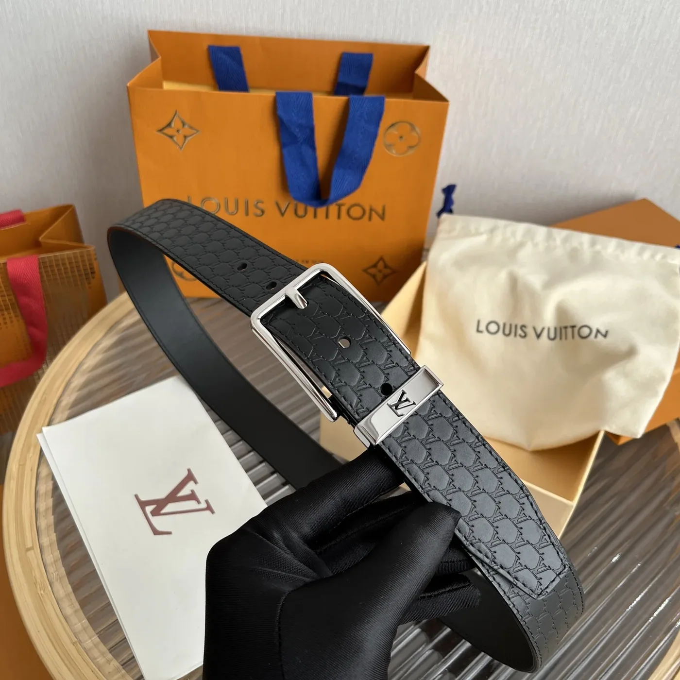 Louis Vuitton Initiales Reversible Belt Black LV Blason Embossed Louis Vuitton Initiales Reversible Belt Black LV Blason Embossed