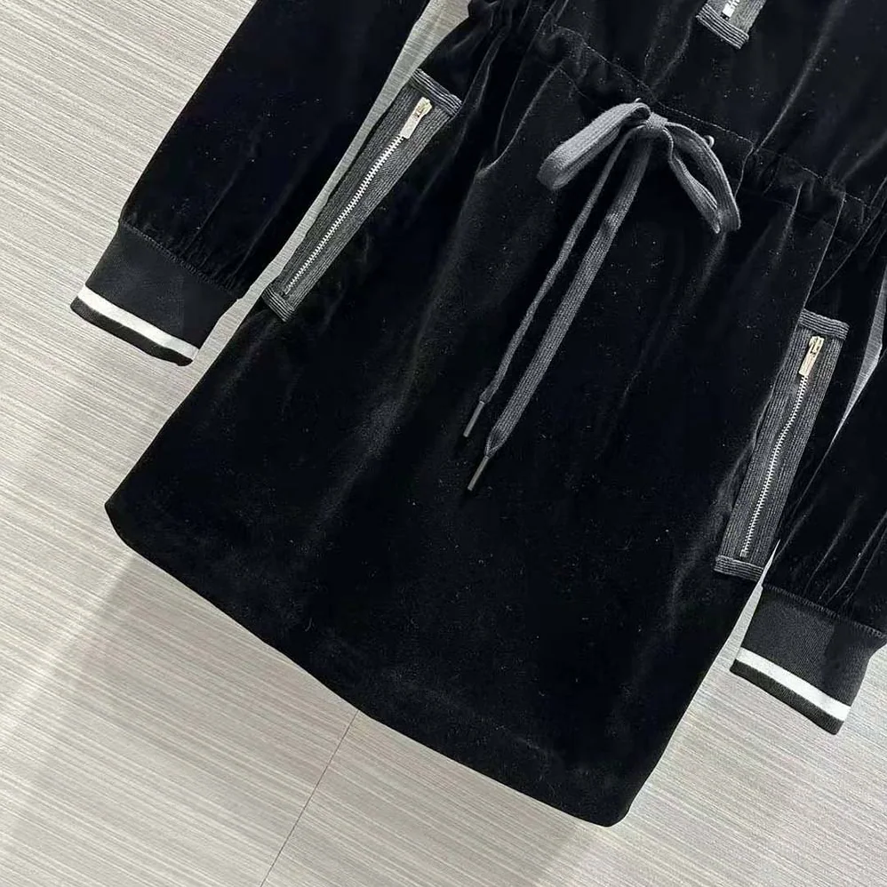 Miu Miu Velvet Short Dress with Signature Embroidered Logo for Women in Black Miu Miu Velvet Short Dress with Signature Embroidered Logo for Women in Black