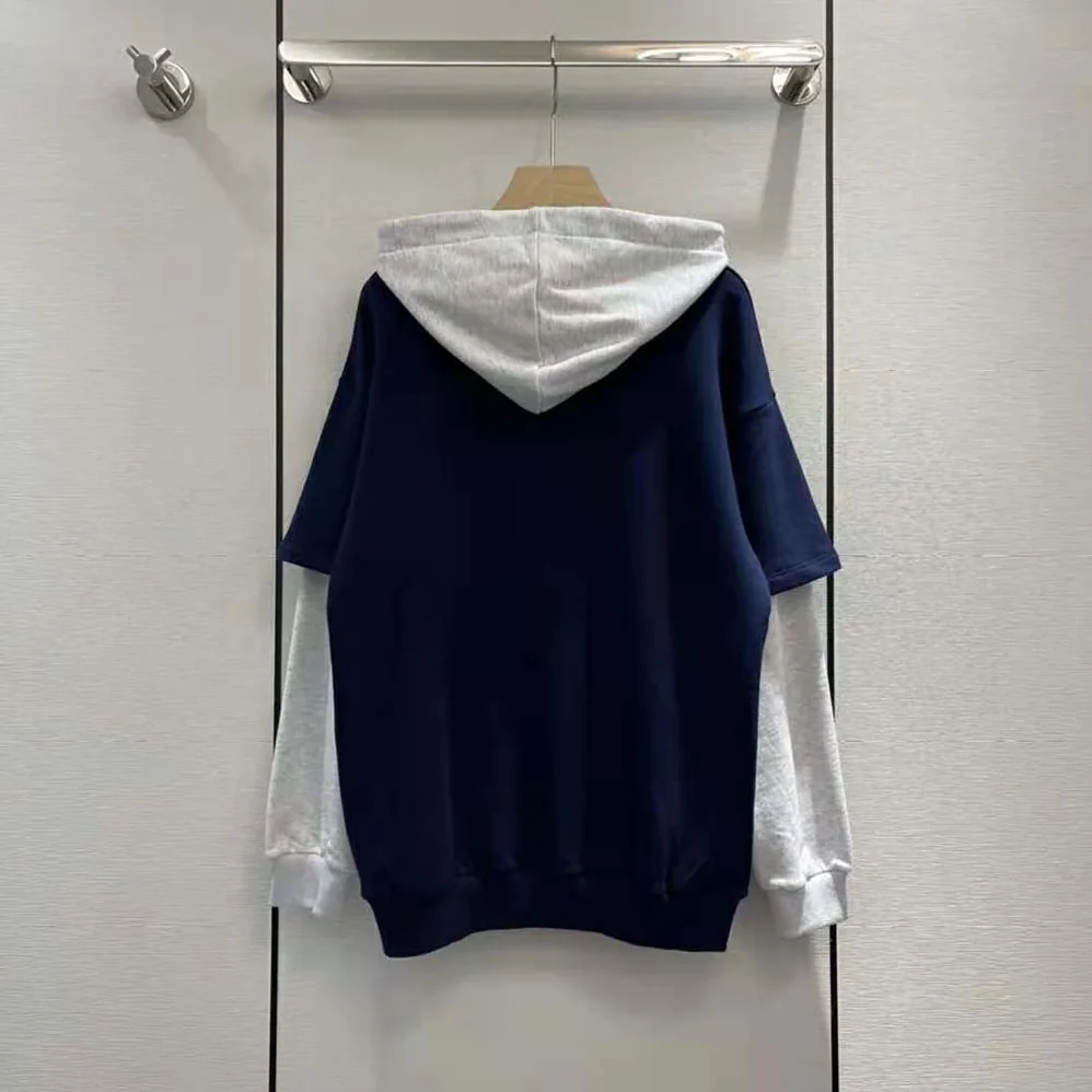Celine Two-Tone Hoodie in Cotton Fleece for Women in Navy