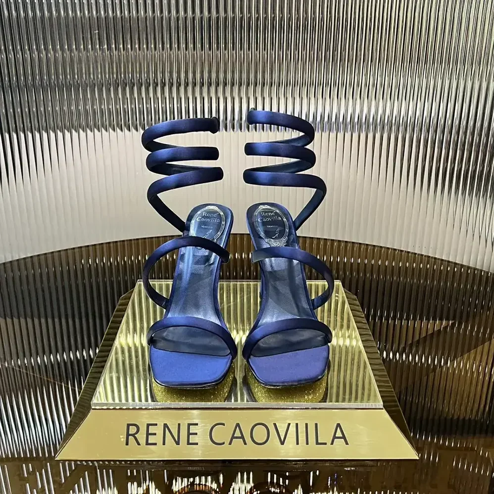 Rene Caovilla Cleopatra Midnight Blue Satin Sandal 105 for Women