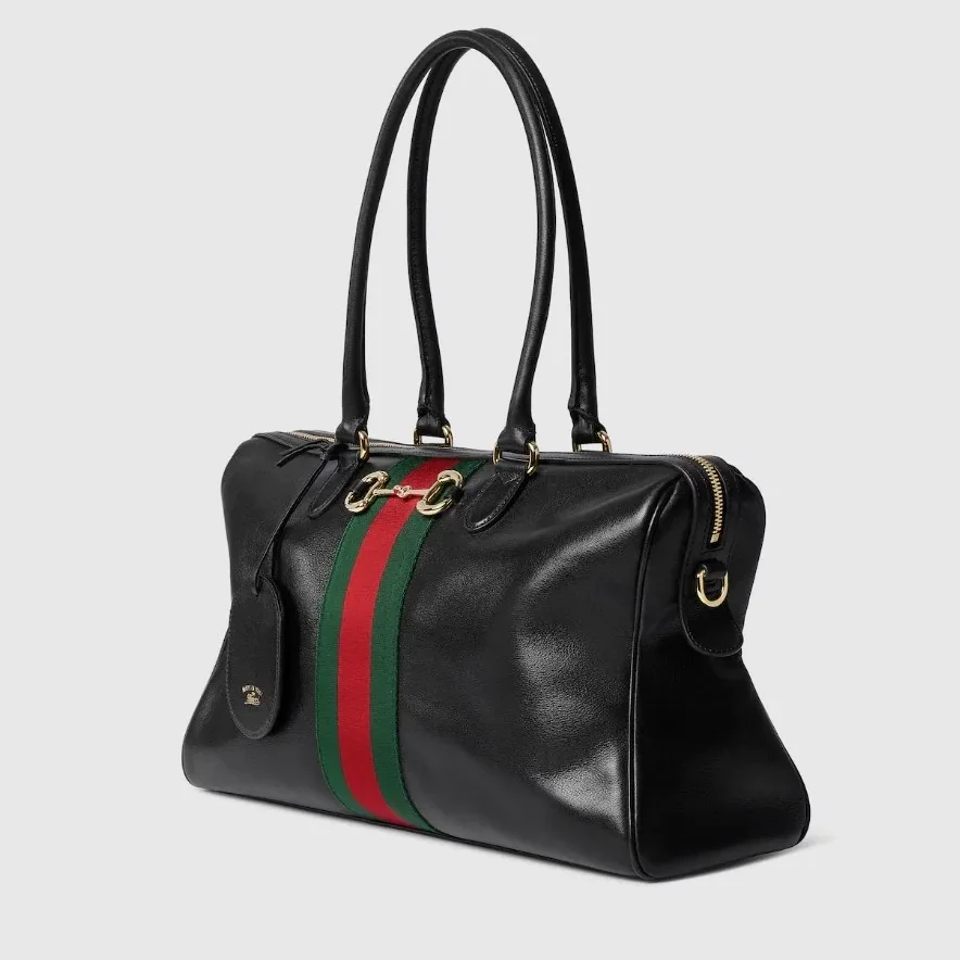 Gucci Borsetto Large Boston Shoulder Bag in Black Gold Hardware