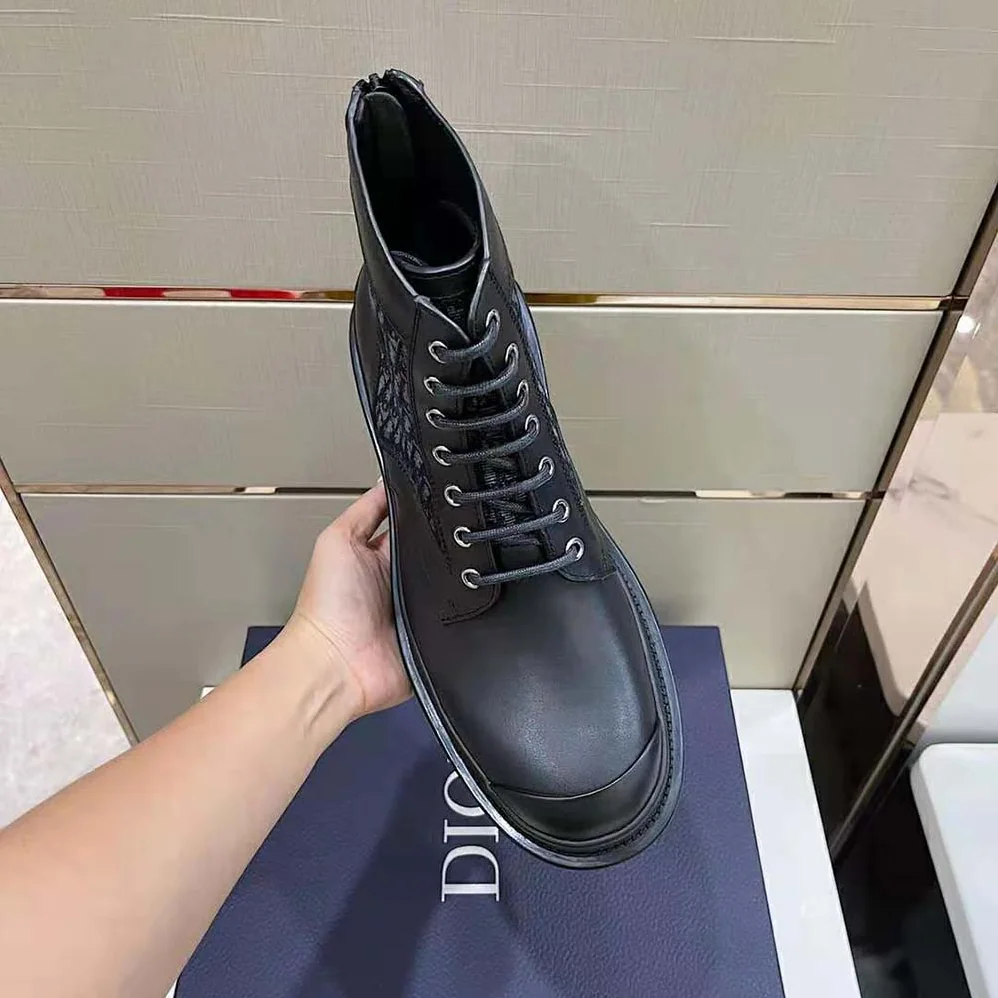 Dior Explorer Ankle Boot Black Smooth Calfskin and Dior Oblique Jacquard for Men