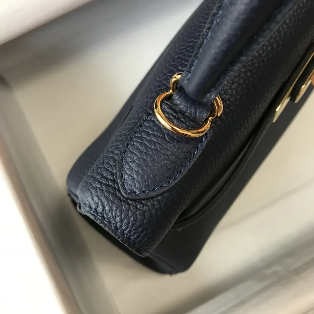Hermes Kelly 32 Taurillon Clemence Blue Nuit Bag