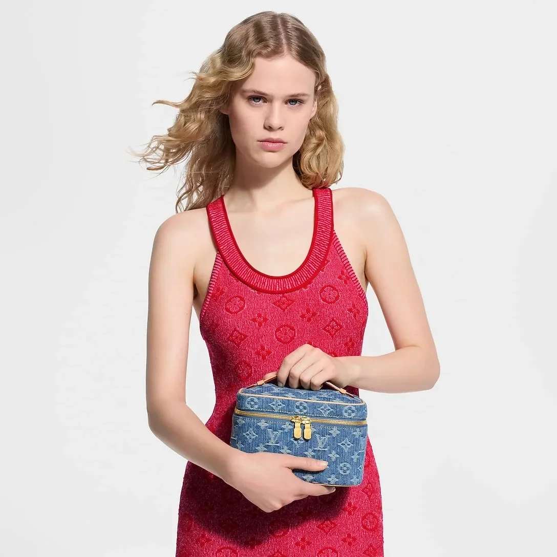 Louis Vuitton Nice Mini Top Handle Bag in Blue Denim Gold Hardware