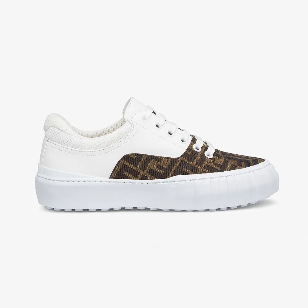 Fendi Sneakers Brown Fabric Low-Tops for Women in White