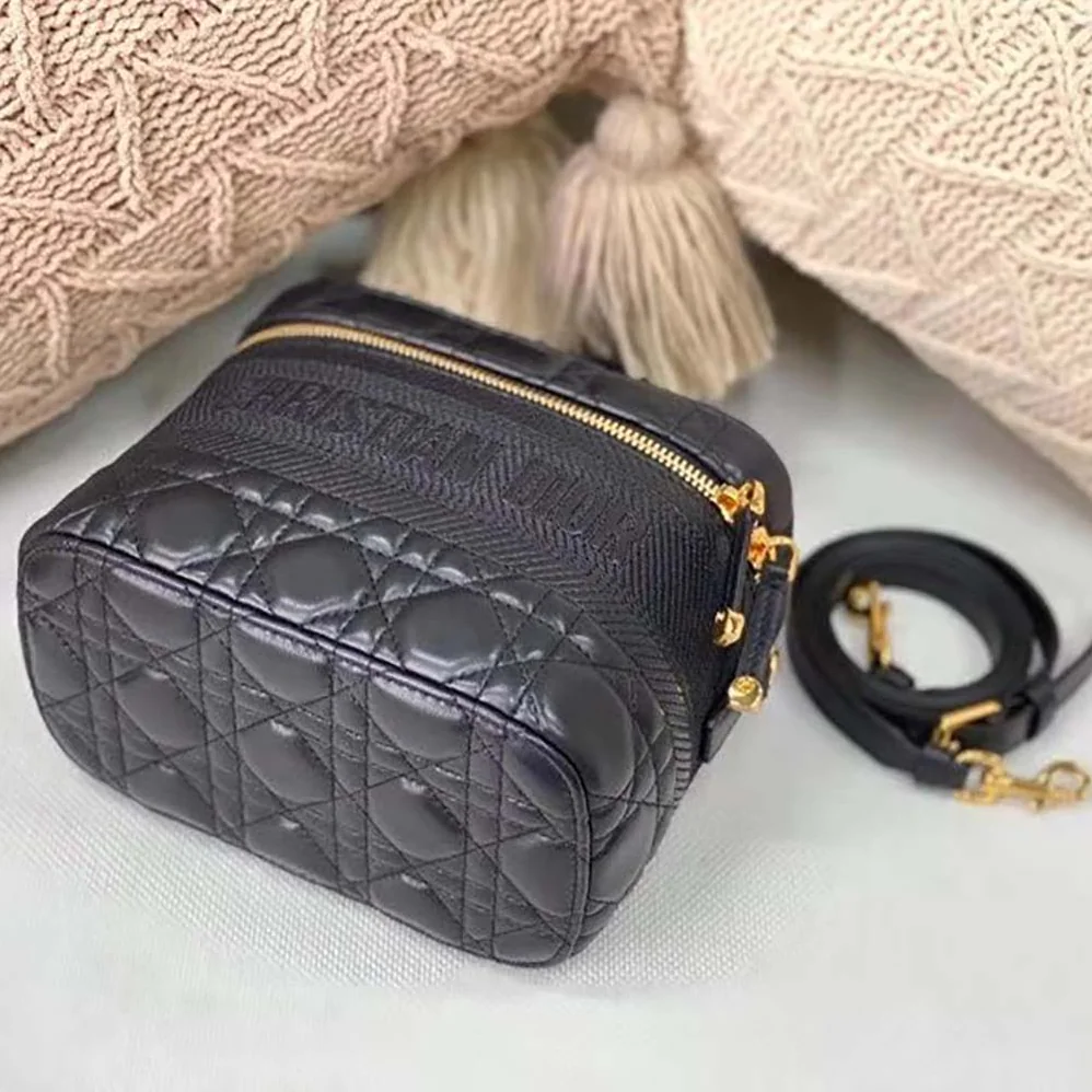 Dior Small Diortravel Vanity Case Cannage Lambskin for Women in Black Dior Small Diortravel Vanity Case Cannage Lambskin for Women in Black