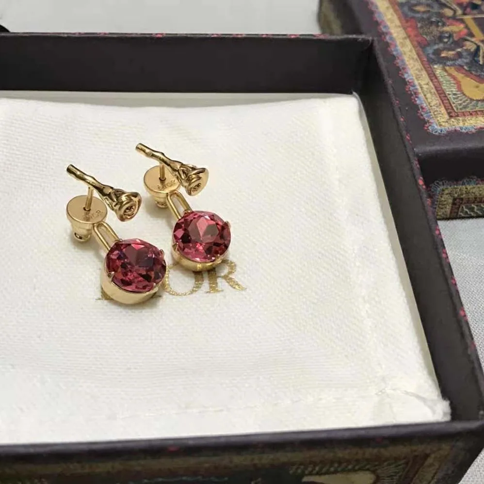 Dior Dream Earrings Gold-Finish Metal and Pink Crystals for Women Dior Dream Earrings Gold-Finish Metal and Pink Crystals for Women