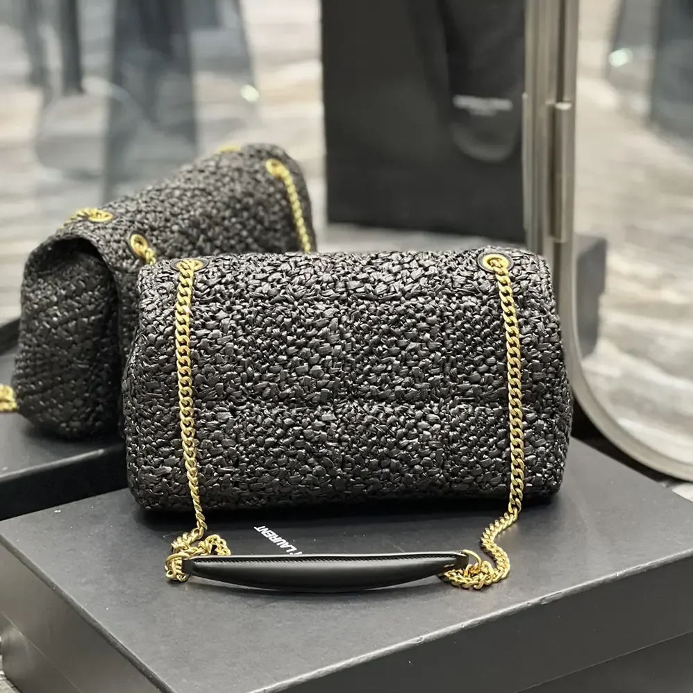 Saint Laurent YSL Jamie Medium in Raffia for Unisex in Black Saint Laurent YSL Jamie Medium in Raffia for Unisex in Black