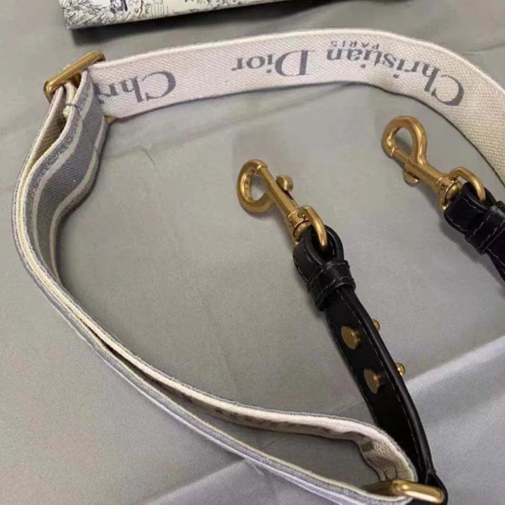 Dior Shoulder Strap with Ring Gray ‘CHRISTIAN DIOR PARIS' Embroidery for Women