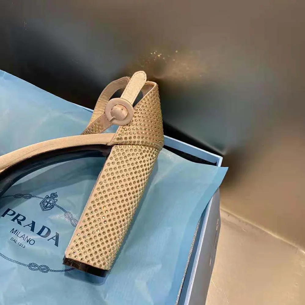 Prada Satin Platform Sandals with Crystals for Women in Gold