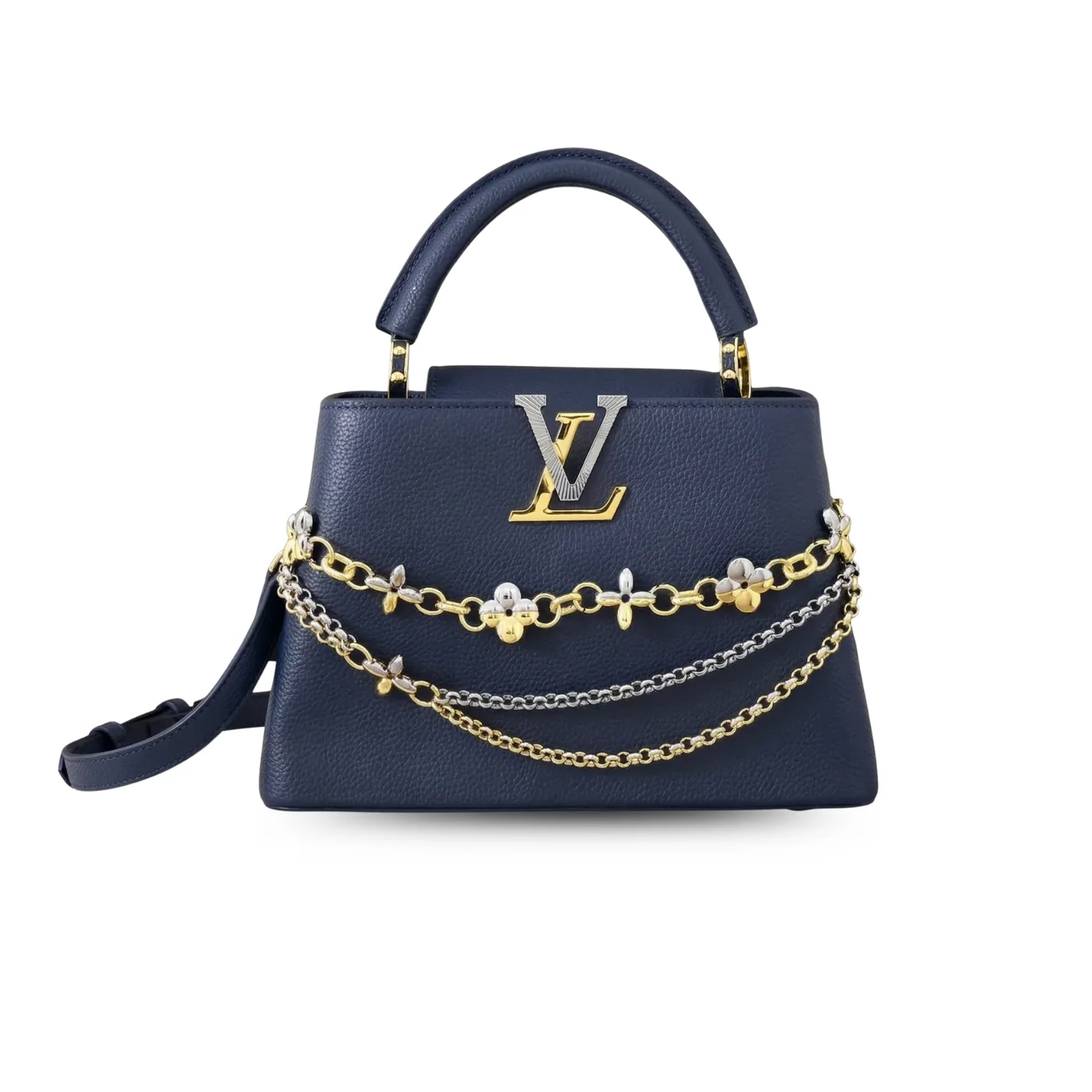 Louis Vuitton Capucines BB Top Handle Bag / Navy Blue Silver/ Gold Hardware Louis Vuitton Capucines BB Top Handle Bag / Navy Blue Silver/ Gold Hardware