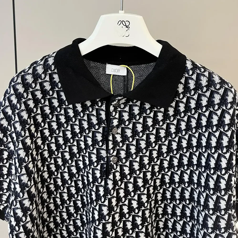 Dior Oblique Polo Shirt Beige Blue and Black Cotton Jacquard for Men Dior Oblique Polo Shirt Beige Blue and Black Cotton Jacquard for Men