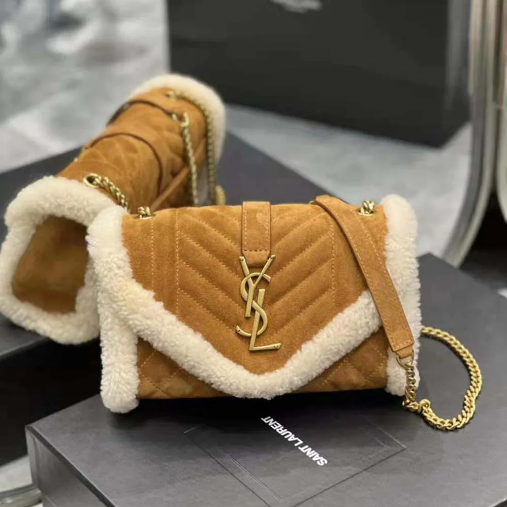 Saint Laurent YSL Envelope Small Bag in Suede and Shearling for Women