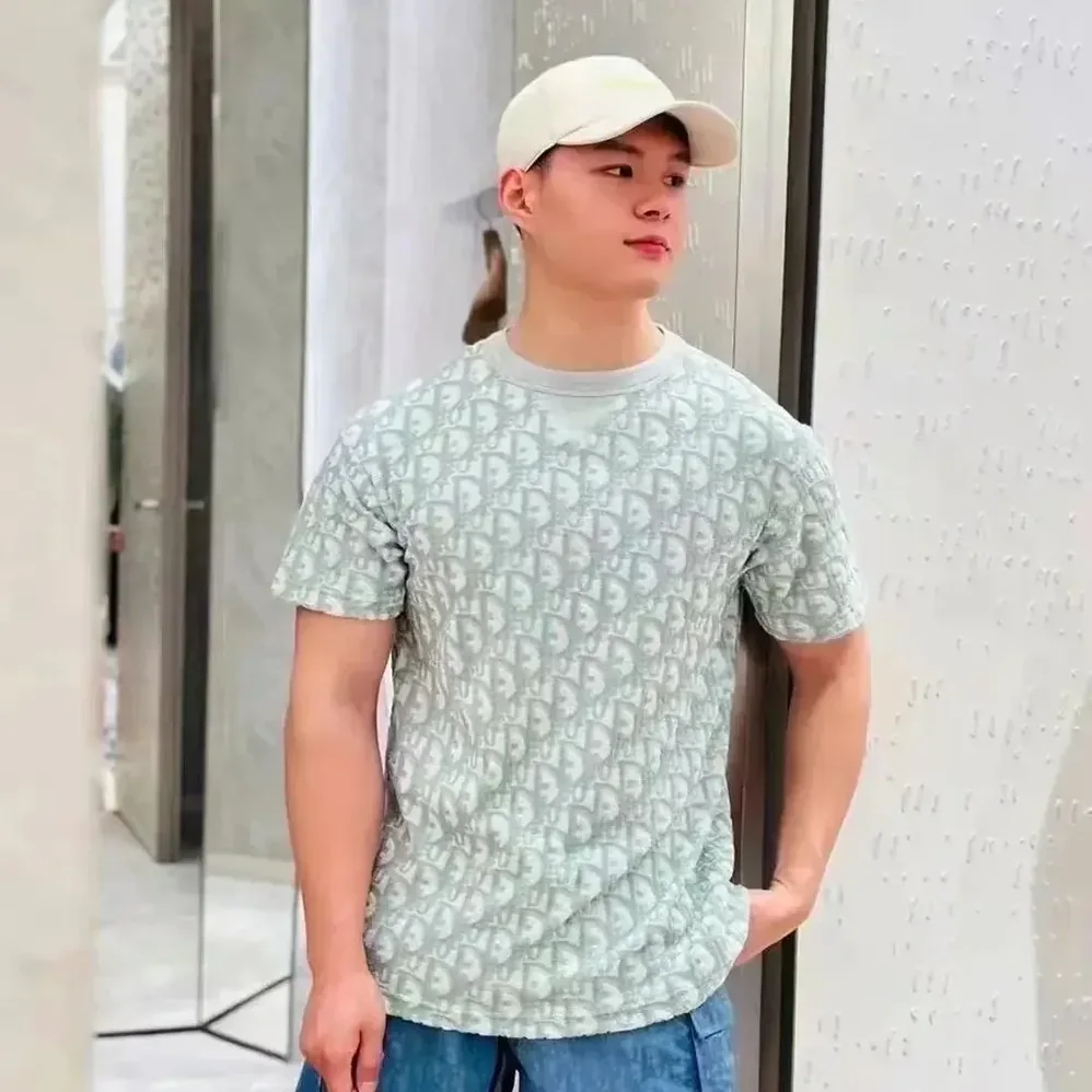Dior Oblique Relaxed-Fit T-Shirt Green and White Terry Cotton Jersey for Men Dior Oblique Relaxed-Fit T-Shirt Green and White Terry Cotton Jersey for Men