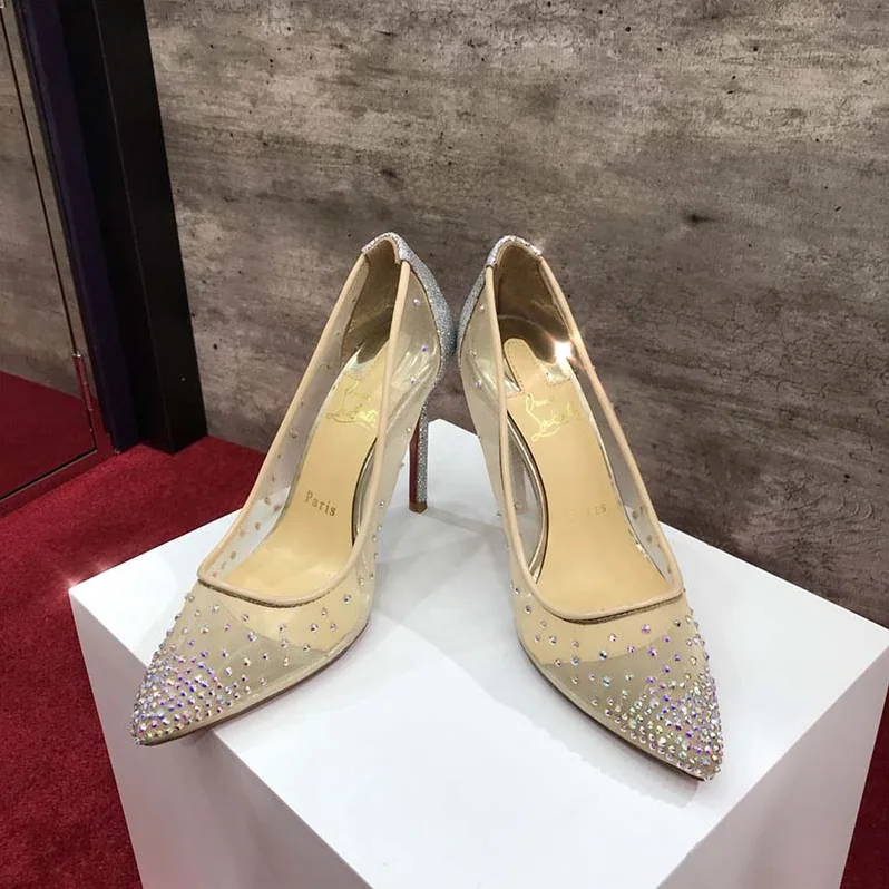 Christian Louboutin Shoes Follies Strass 100mm Heel for Women in Silver