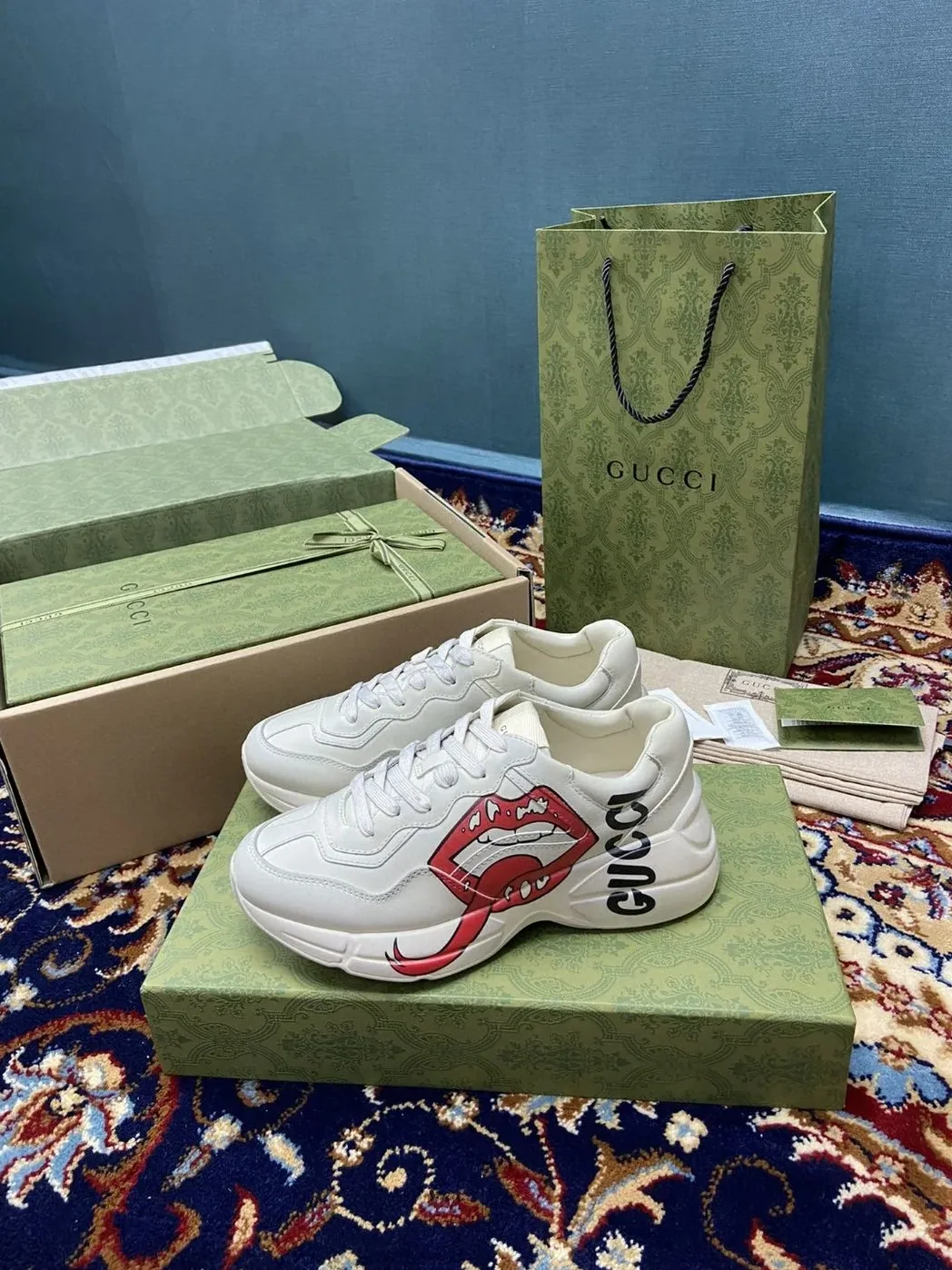 Gucci Rhyton Sneakers With Mouth Print White Ivory for Men Gucci Rhyton Sneakers With Mouth Print White Ivory for Men