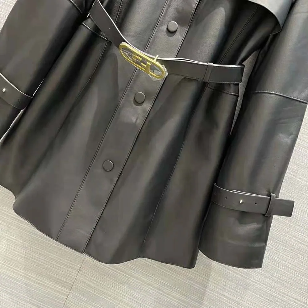 Fendi Black Waxed Leather Jacket for Women