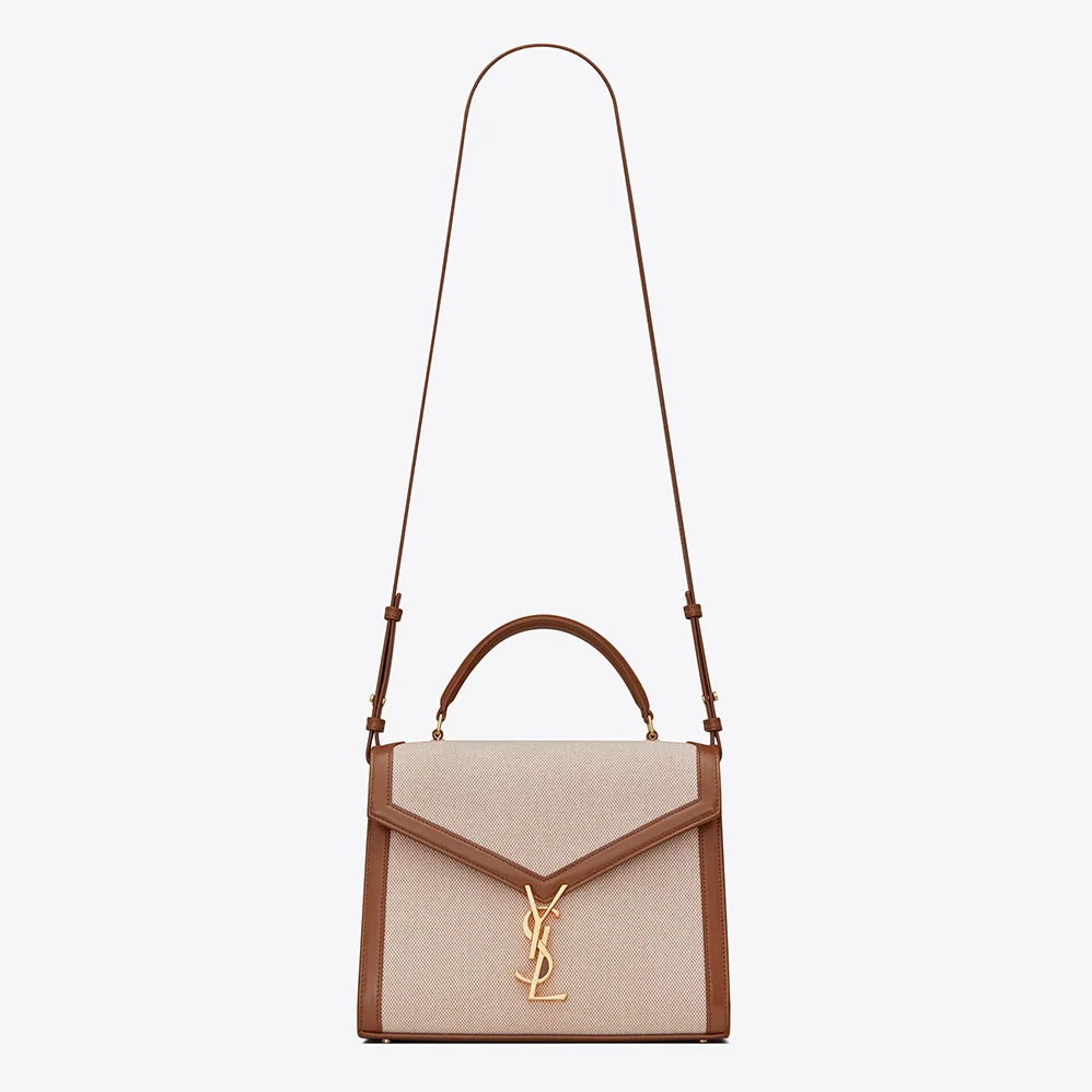 Saint Laurent YSL Cassandra Medium Top Handle Bag in Canvas and Smooth Leather for Women Saint Laurent YSL Cassandra Medium Top Handle Bag in Canvas and Smooth Leather for Women