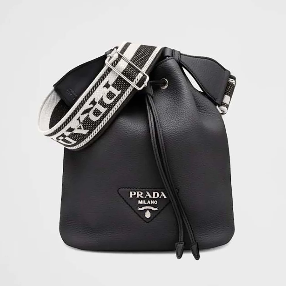 Prada Leather Bucket Bag with A Soft Silhouette for Women in Black
