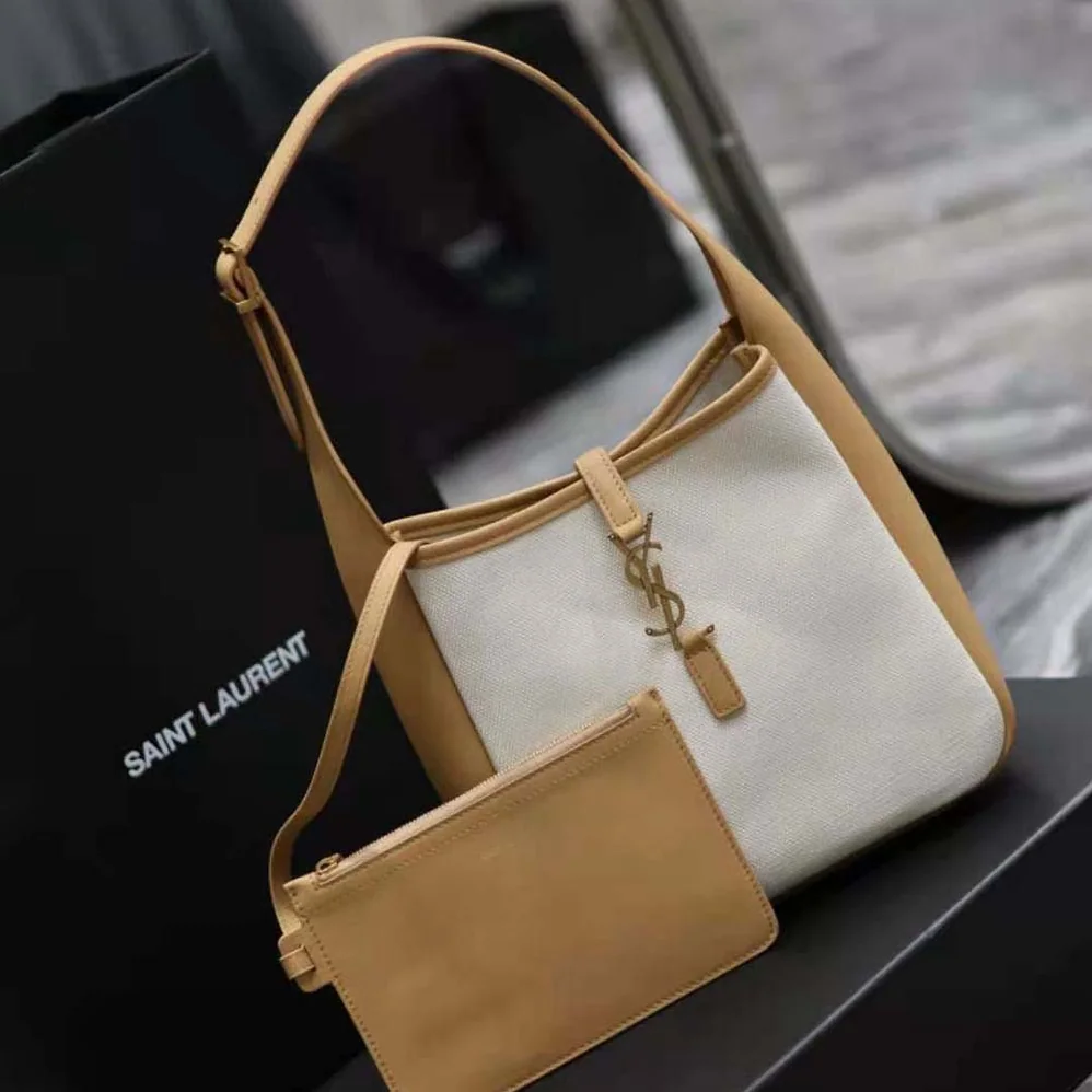 Saint Laurent YSL Small Le 5 à 7 Supple in Canvas and Smooth Leather for Women