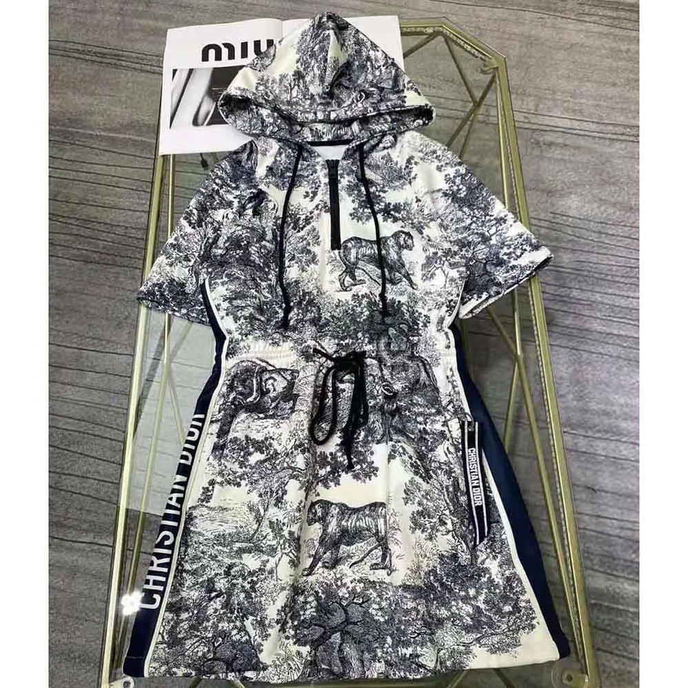 Dior Short Hooded Dress Black and White Technical Taffeta Jacquard for Women