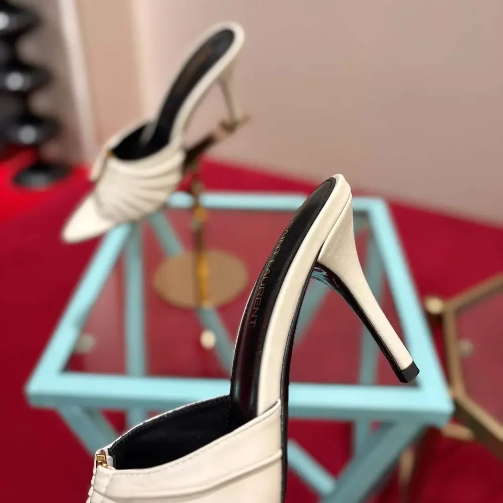 Saint Laurent YSL Babylone Mules In Smooth Leather White for Women Saint Laurent YSL Babylone Mules In Smooth Leather White for Women