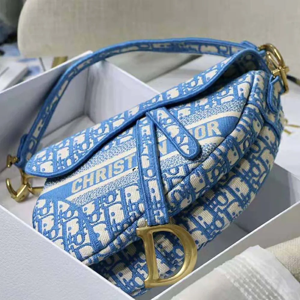 Dior Saddle Bag Cornflower Blue Dior Oblique Embroidery for Women