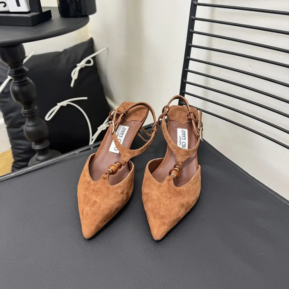Jimmy Choo Lauri 50 Tan Mix Suede Slingbacks with Beads for Women in Brown Jimmy Choo Lauri 50 Tan Mix Suede Slingbacks with Beads for Women in Brown