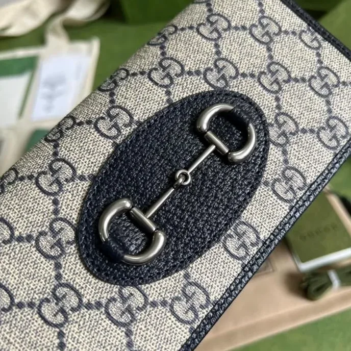 Gucci Horsebit 1955 Wallet With Chain Beige And Blue / Gucci Horsebit 1955 Wallet With Chain Beige And Blue /