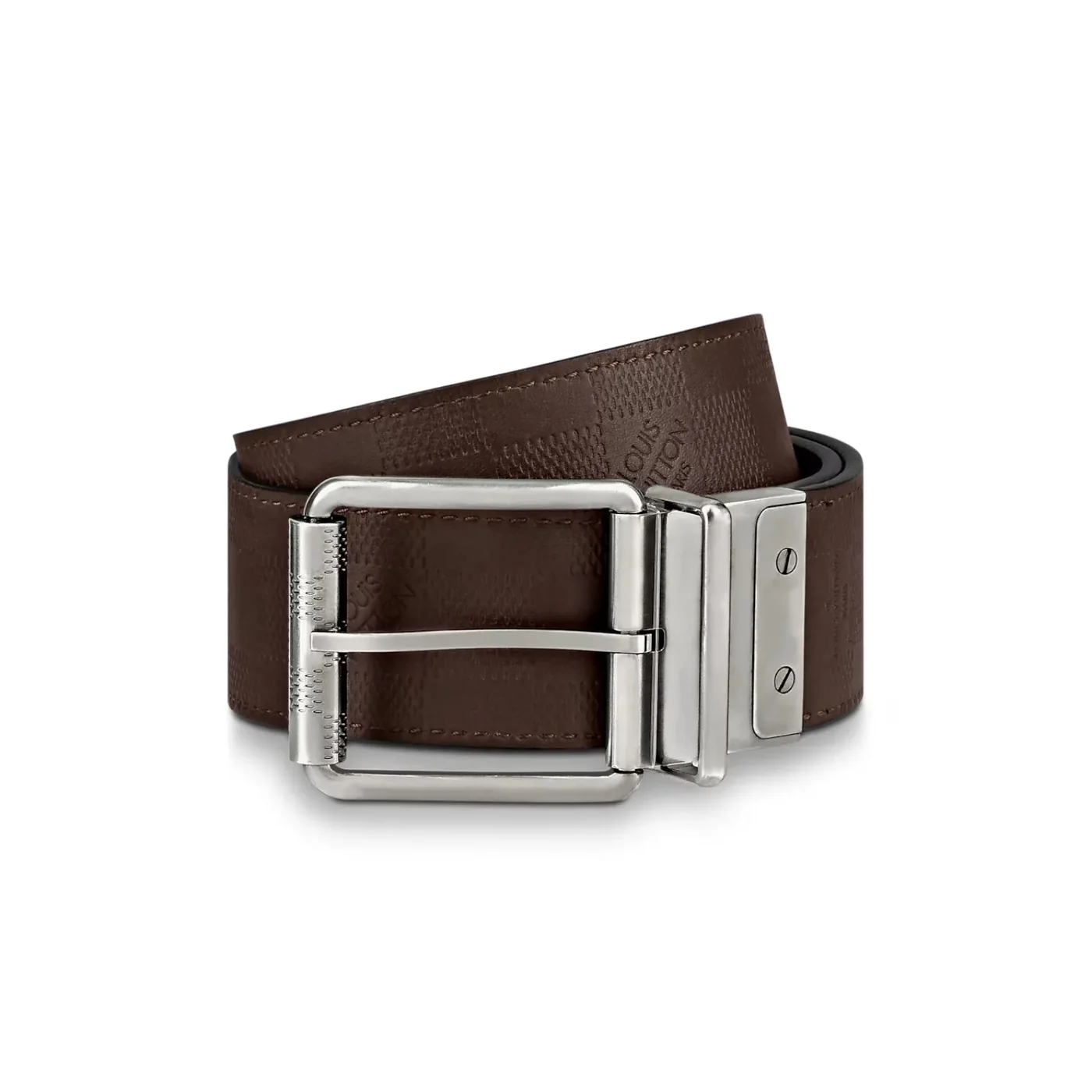 Louis Vuitton Damier Print Reversible Belt Black in Dark Brown