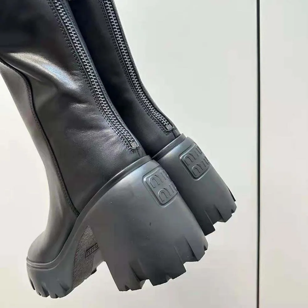 Miu Miu Leather Booties in EVA Sole with Logo for Women in Black Miu Miu Leather Booties in EVA Sole with Logo for Women in Black