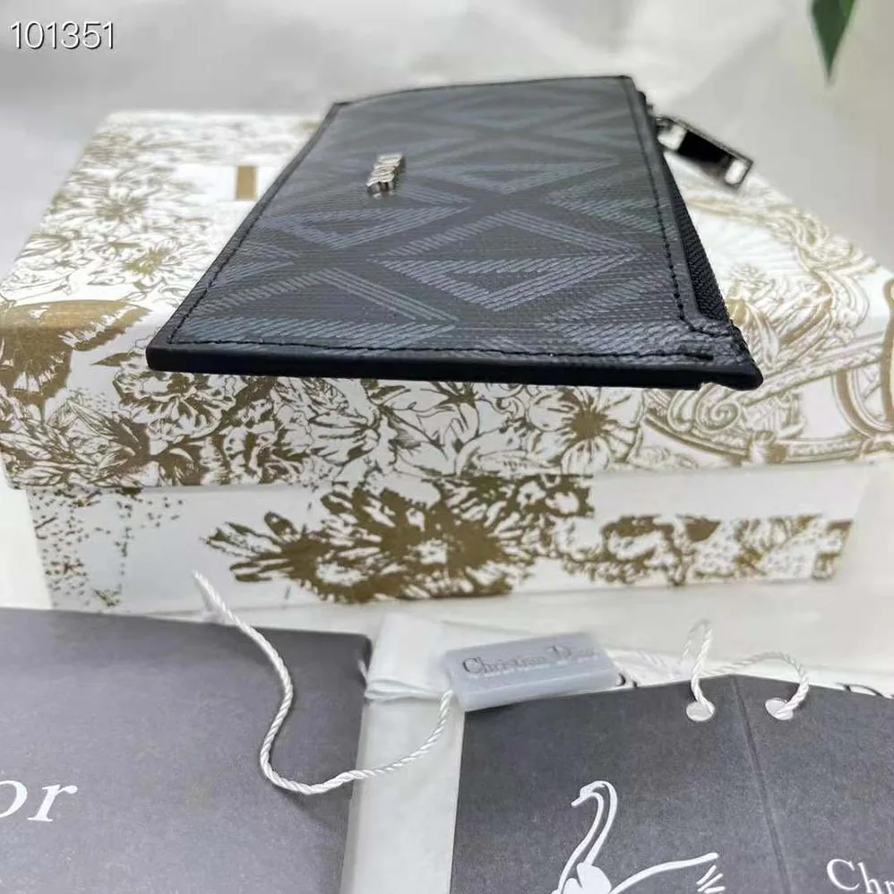 Dior Zipped Card Holder Black CD Diamond Canvas for Men