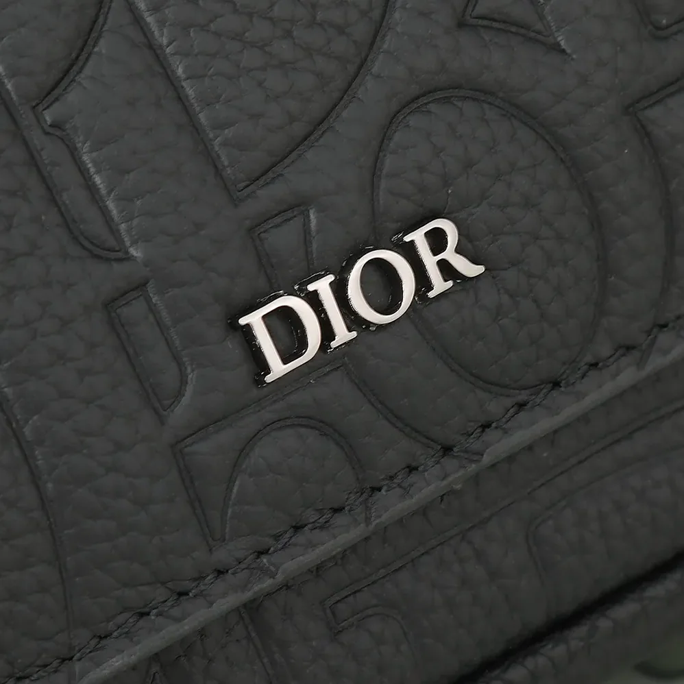 Dior Messenger Bag with Flap Black Dior Gravity Leather and Black Grained Calfskin for Men