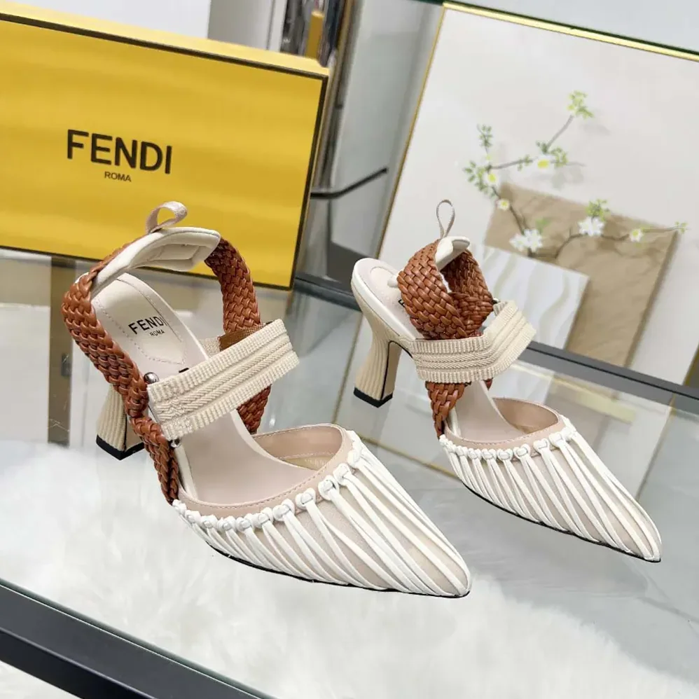 Fendi Colibrì Mesh and Braided Leather High for Women in heeled Slingbacks