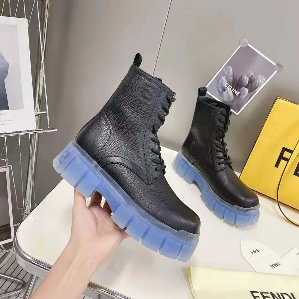 Fendi Force Black Leather Ankle Boots for Women