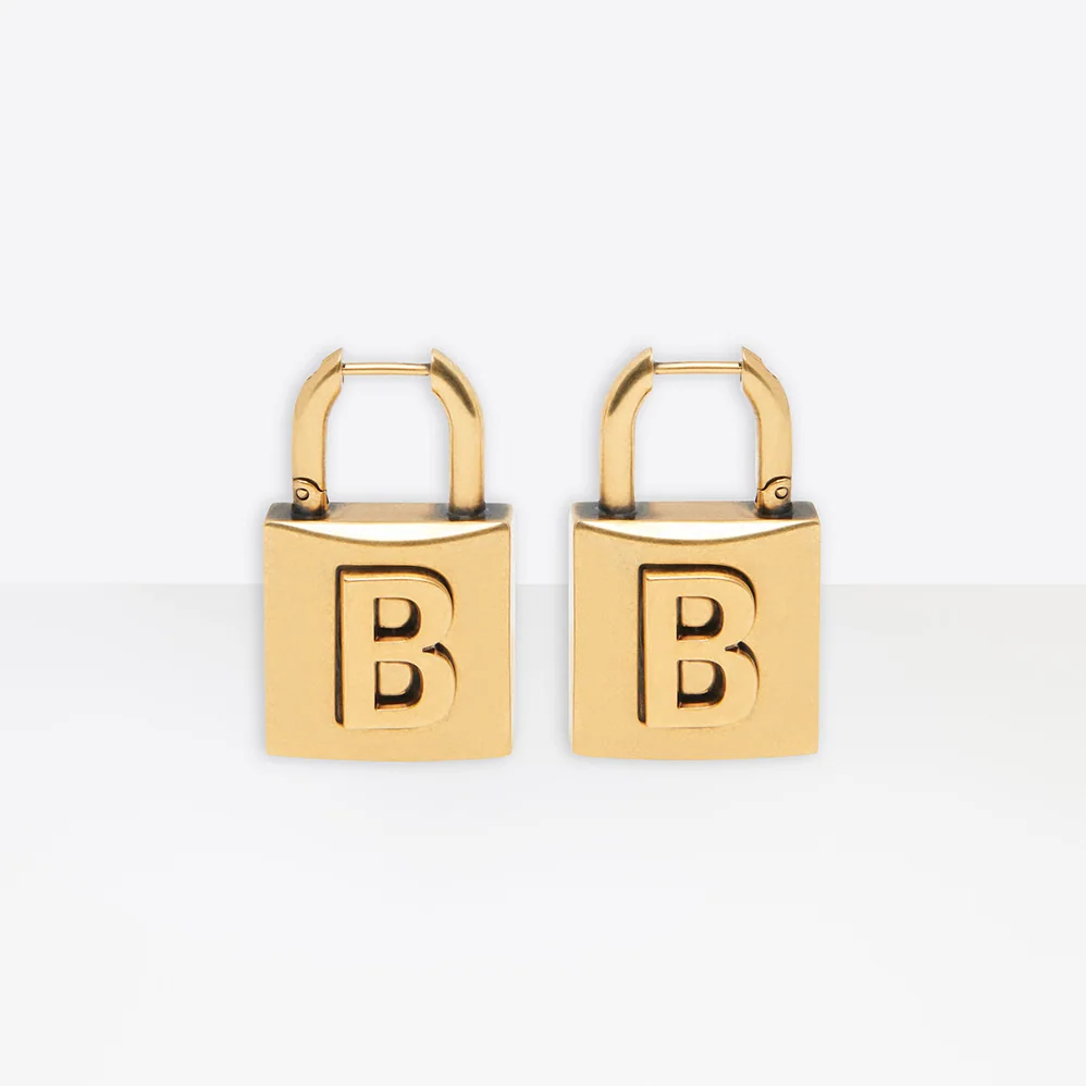 Balenciaga Lock Small Earrings in Aged for Women in Gold Brass Balenciaga Lock Small Earrings in Aged for Women in Gold Brass