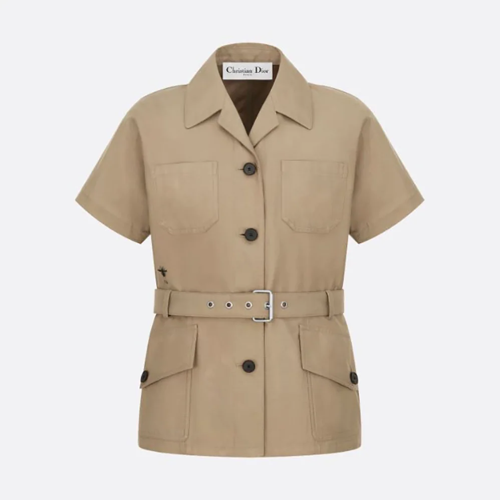 Dior Short-Sleeved Belted Jacket Beige Cotton Gabardine for Women