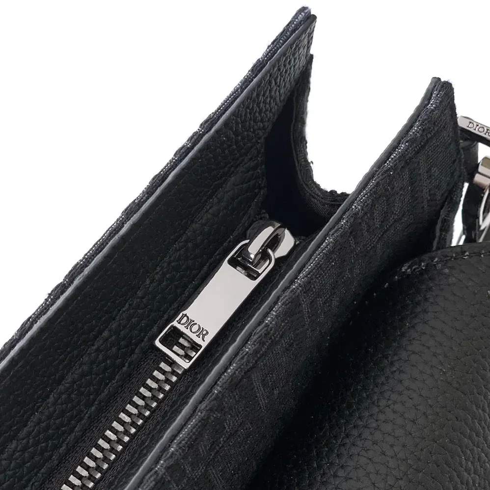 Dior Saddle A5 Triangle Pouch Black Dior Oblique Jacquard and Black Grained Calfskin for Men