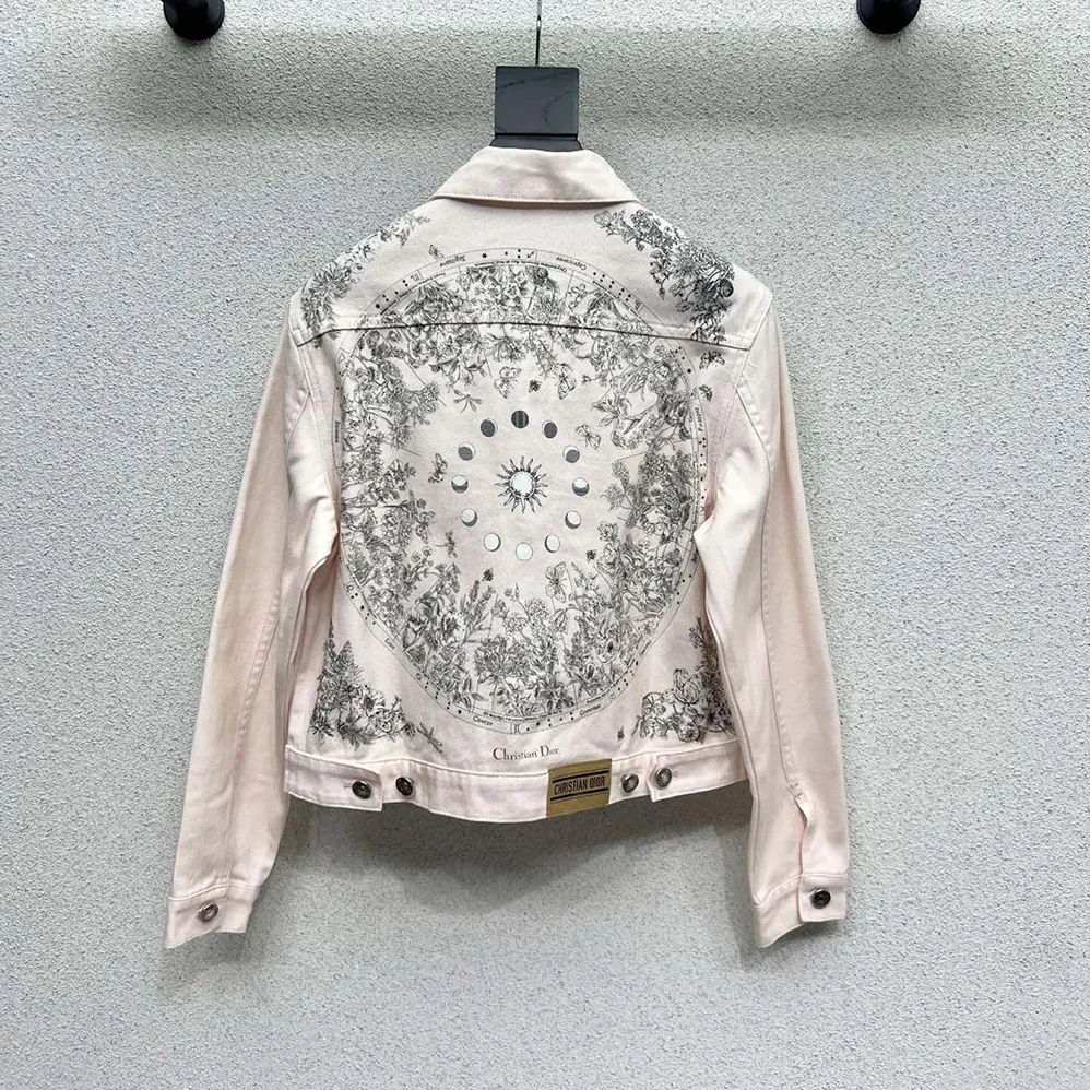 Dior Jacket Cotton Denim with Pink Dior Astral Flowers Motif for Women