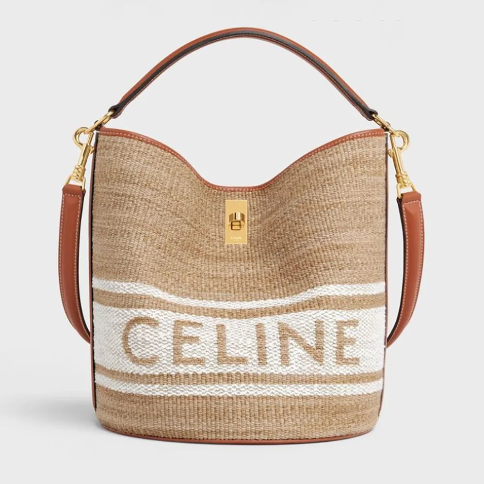 Celine Bucket 16 Bag in Textile with Celine Logo and Smooth Calfskin for Women